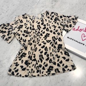 Tickled Teal Leopard print ruffle sleeve sweater